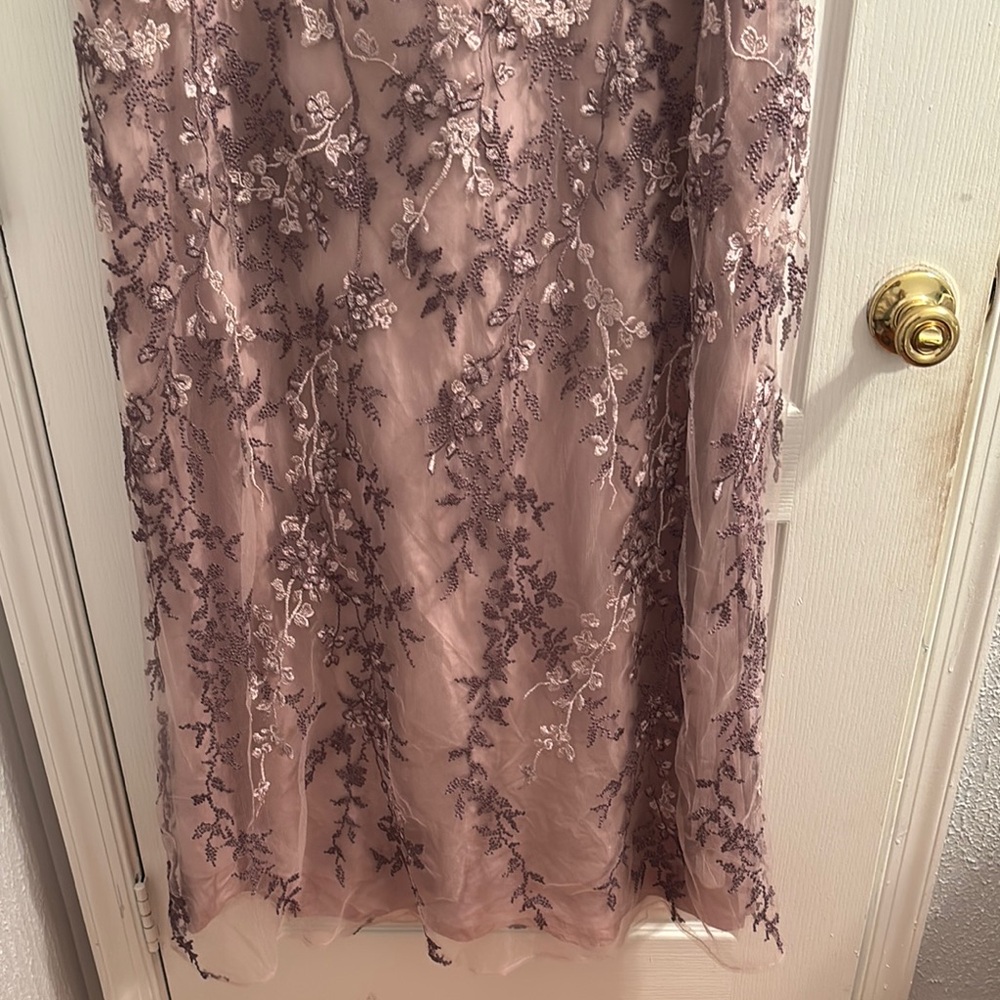 La Femme Floral Beaded Evening Dress With Sheer Cap Sleeves, So Beautiful - Picture 6 of 12